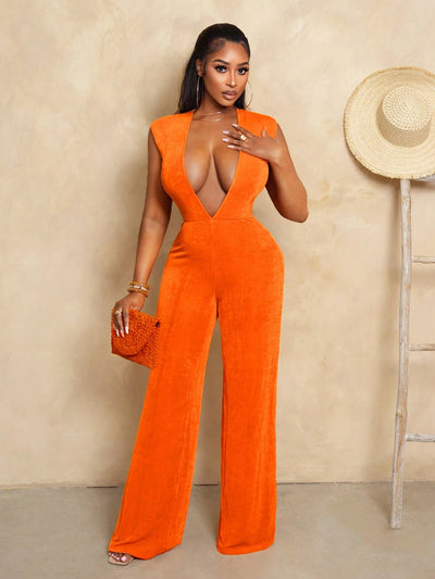 Vibrant Orange Backless Wide Leg Jumpsuit