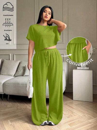 Effortless Plus Size Crew Neck Top & Pants Set