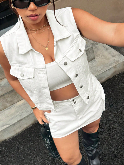 Plus Size Chic Black Denim Vest for Effortless Summer Style