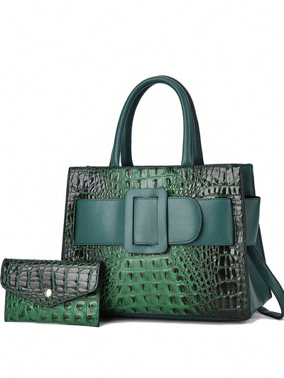 Luxurious Crocodile Embossed Handbag Set