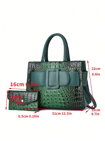 Luxurious Crocodile Embossed Handbag Set
