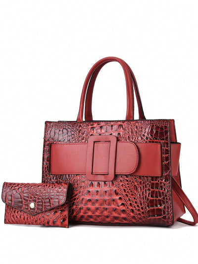 Luxurious Crocodile Embossed Handbag Set