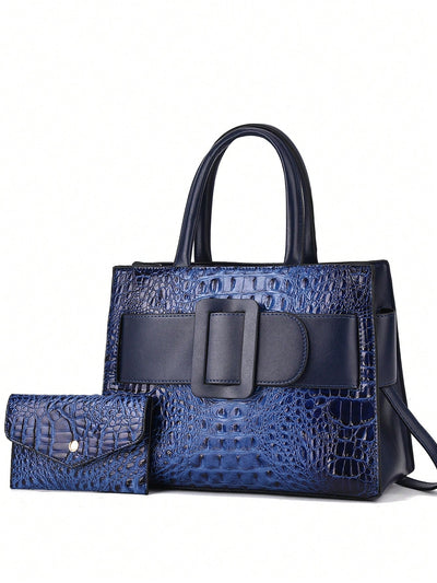 Luxurious Crocodile Embossed Handbag Set