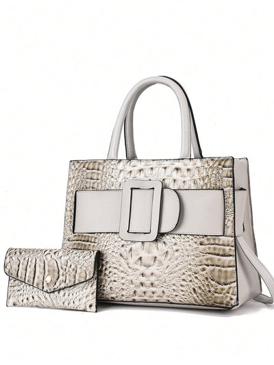 Luxurious Crocodile Embossed Handbag Set