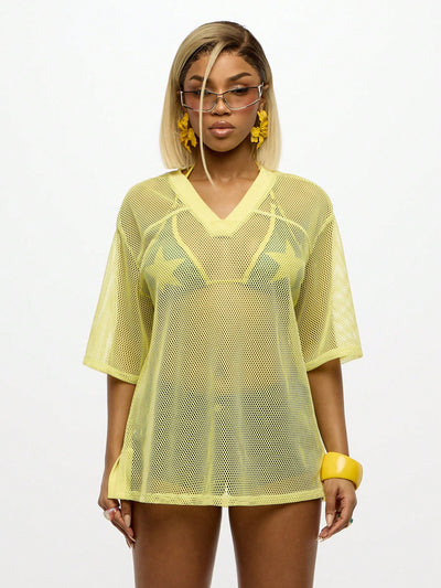 Retro Varsity Mesh Beach Cover Up - Effortless Style