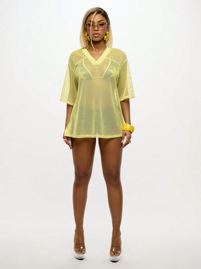 Retro Varsity Mesh Beach Cover Up - Effortless Style