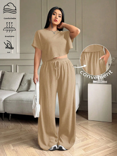 Effortless Plus Size Crew Neck Top & Pants Set