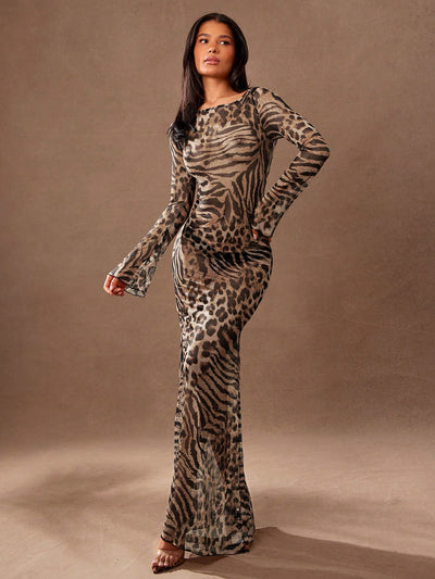 Bold Leopard & Zebra Print Bodycon Maxi Dress