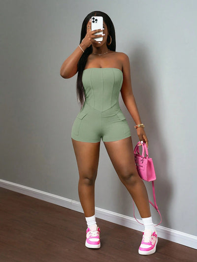 Vibrant Green Strapless Boho Casual Dress