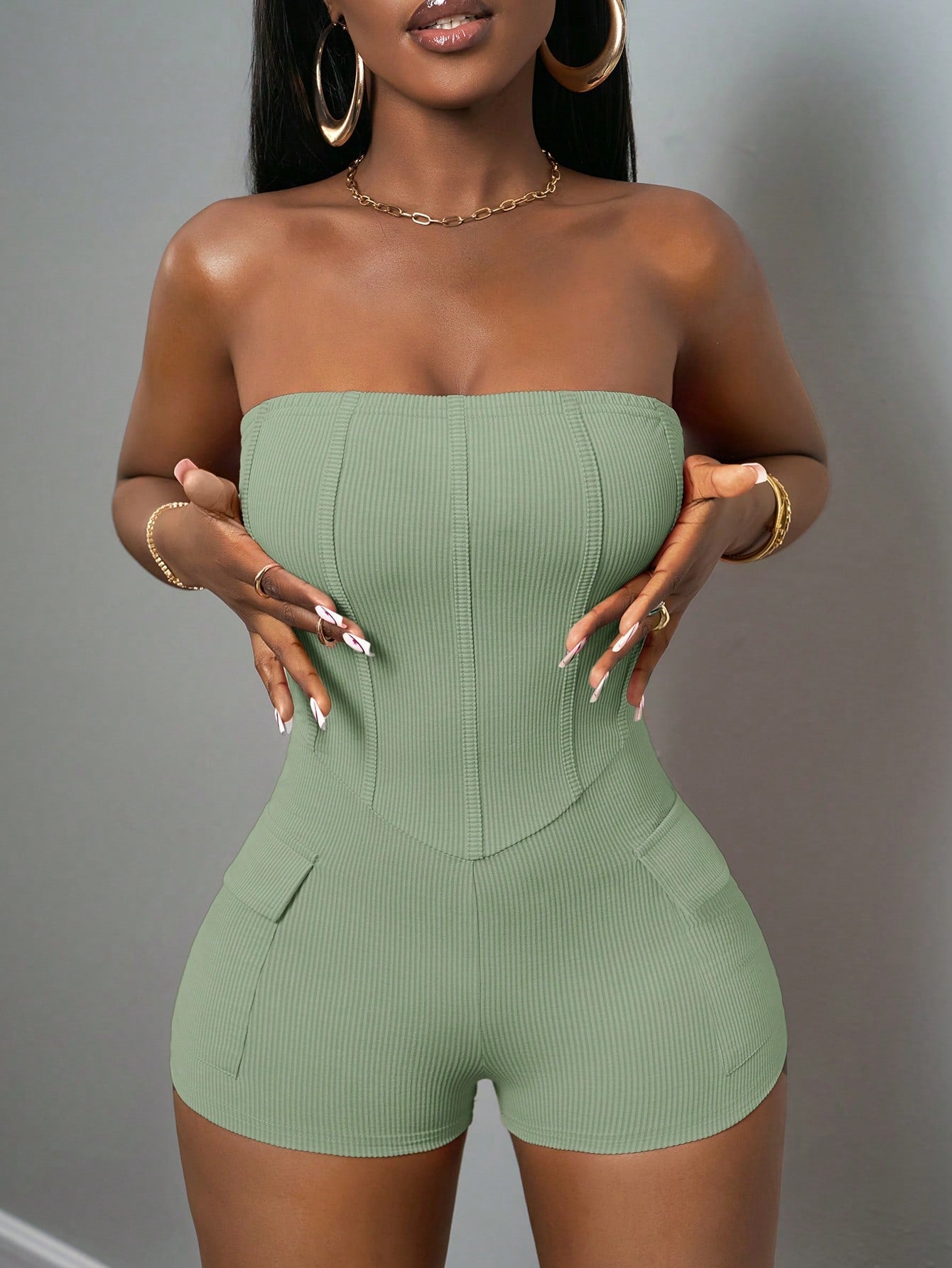 Vibrant Green Strapless Boho Casual Dress