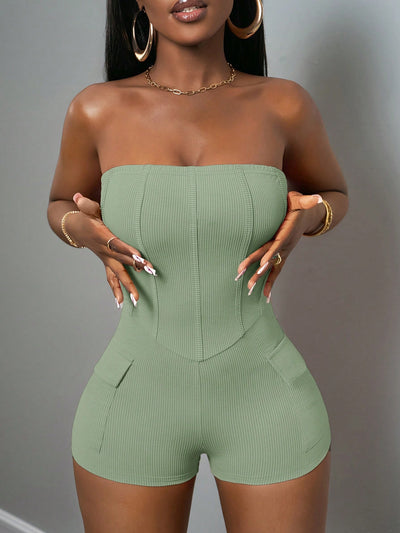 Vibrant Green Strapless Boho Casual Dress