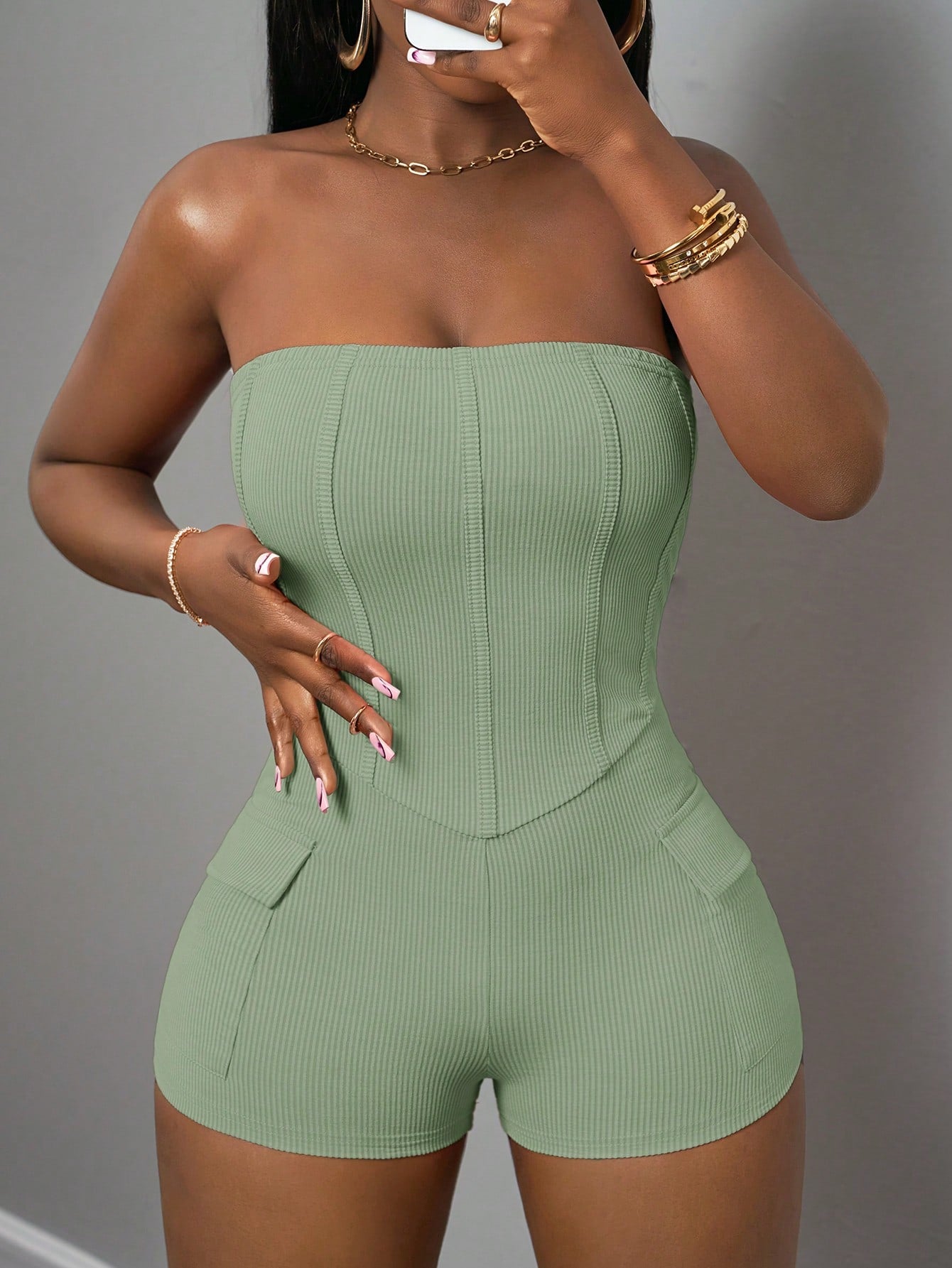 Vibrant Green Strapless Boho Casual Dress