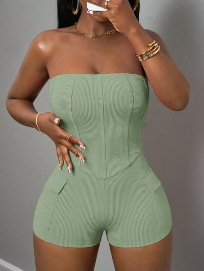 Vibrant Green Strapless Boho Casual Dress