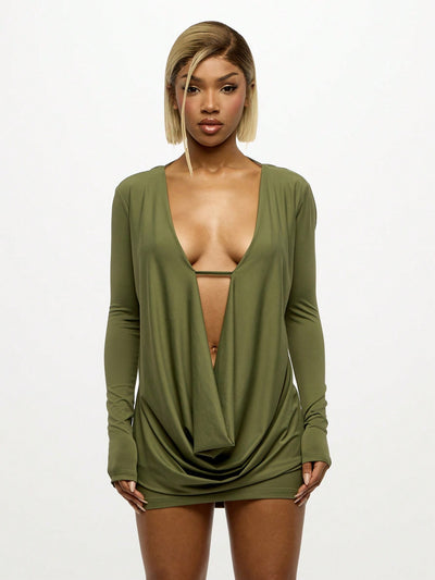 Elegant Backless Long Sleeve Mini Dress