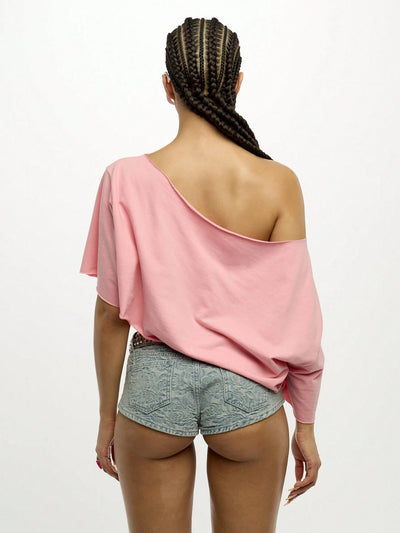Stylish Off Shoulder Asymmetrical Cropped Tee