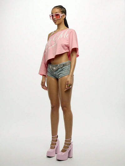 Stylish Off Shoulder Asymmetrical Cropped Tee
