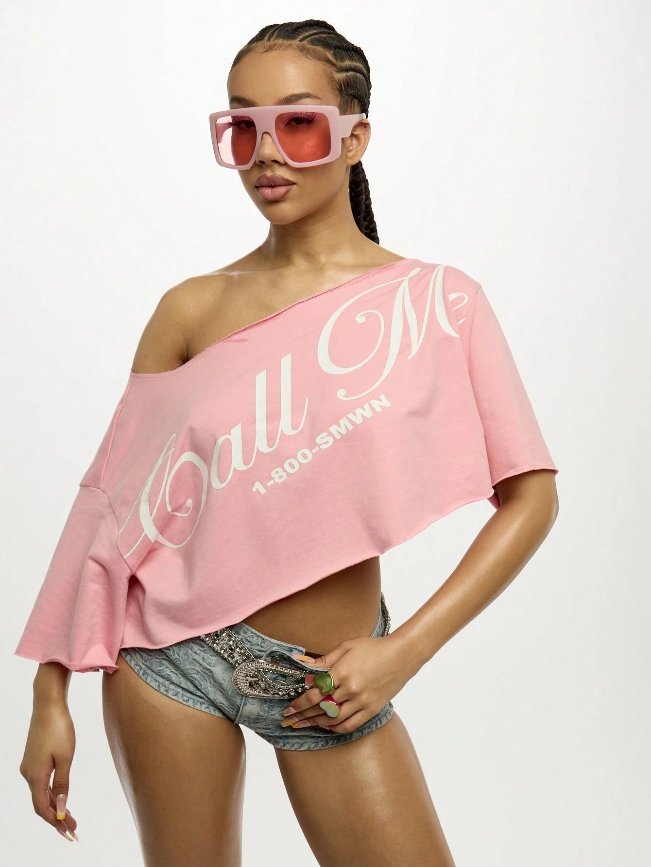 Stylish Off Shoulder Asymmetrical Cropped Tee