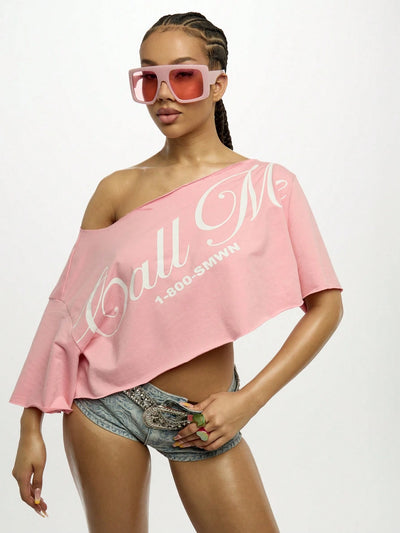 Stylish Off Shoulder Asymmetrical Cropped Tee