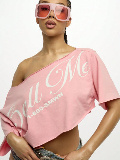 Stylish Off Shoulder Asymmetrical Cropped Tee