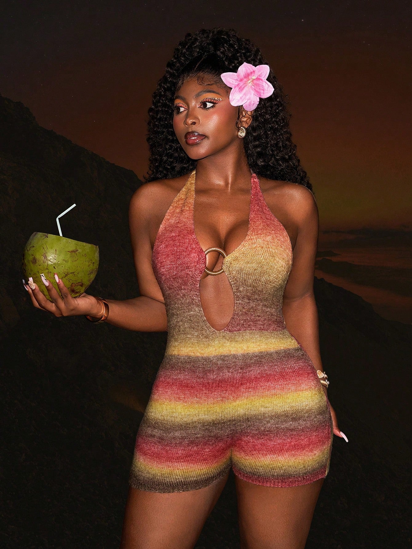 Earthy Brown Hollow-Out Suspender Shorts for Summer