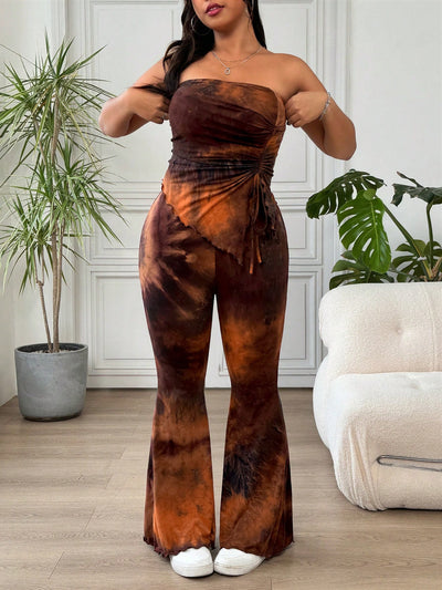 Elegant Coffee Bandeau Top & Flare Pants Set