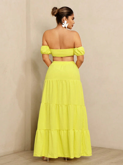 Vibrant Floral Bubble Sleeve Top & Skirt Set