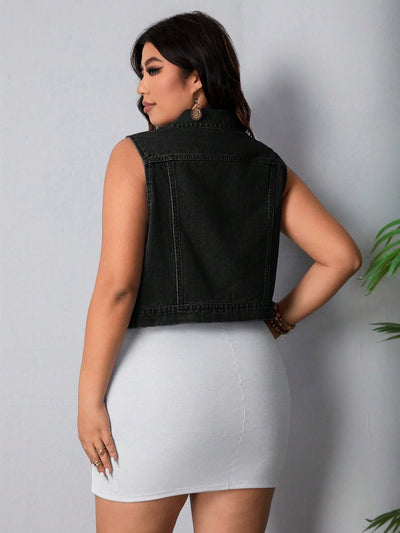 Plus Size Chic Black Denim Vest for Effortless Summer Style