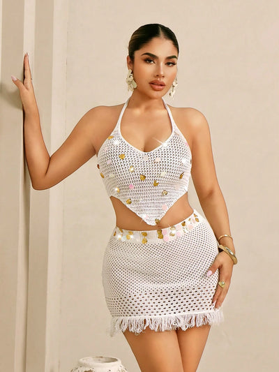 Women’s Glamorous Sequin Halter Knit Top
