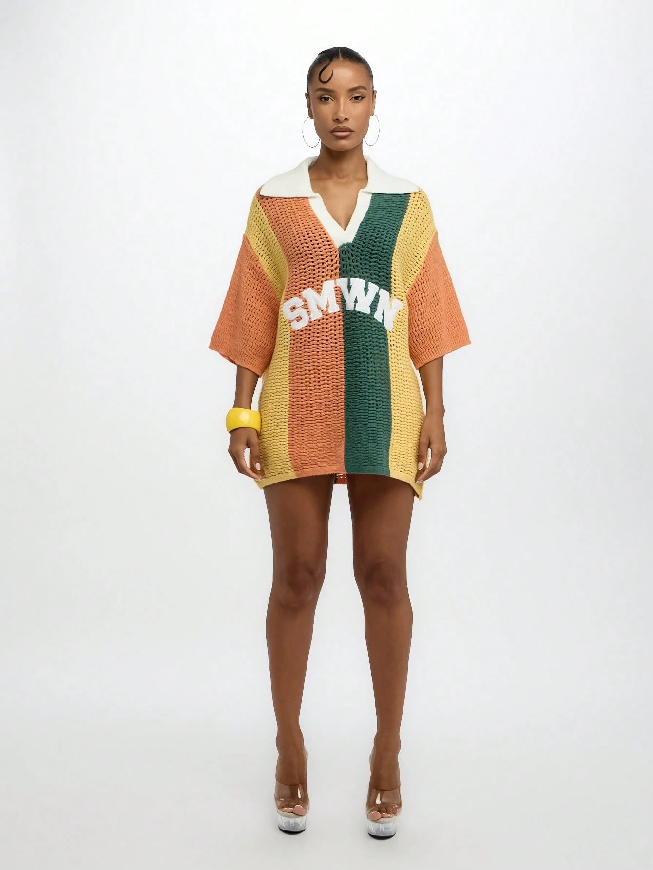Elegant Oversized Crochet Knit Polo Top
