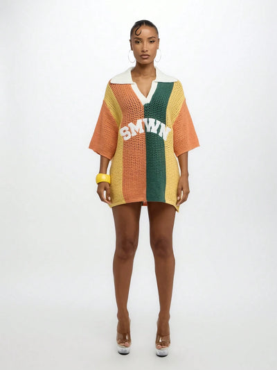 Elegant Oversized Crochet Knit Polo Top
