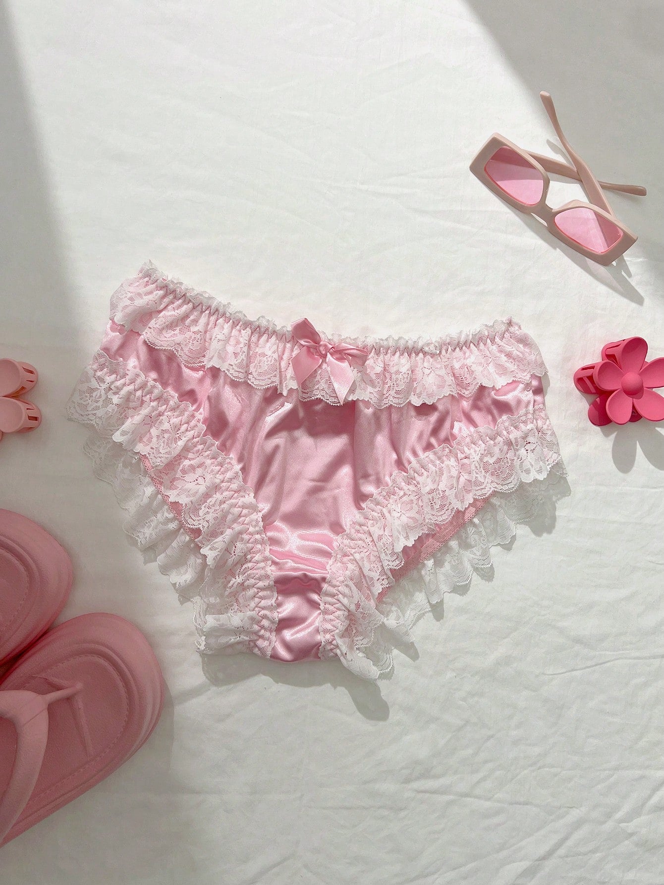 Floral Lace Frill Trim Open Crotch Panties