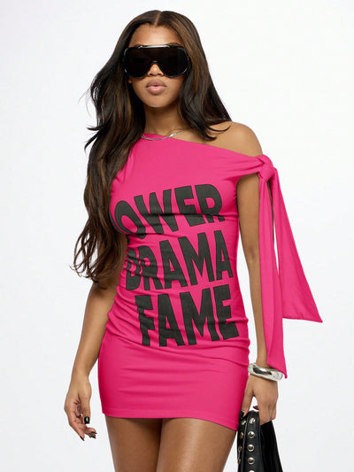 Chic Off Shoulder Graphic Mini Dress