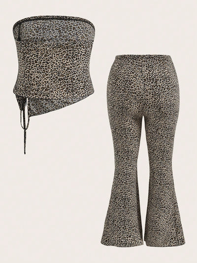 Elegant Coffee Bandeau Top & Flare Pants Set