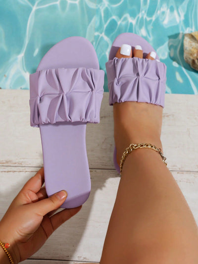 Elegant Wide Fit Square Toe Pleated Flat Sandals
