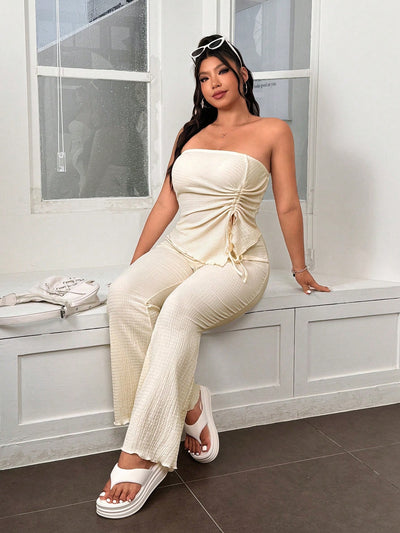 Elegant Coffee Bandeau Top & Flare Pants Set