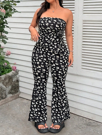 Elegant Coffee Bandeau Top & Flare Pants Set