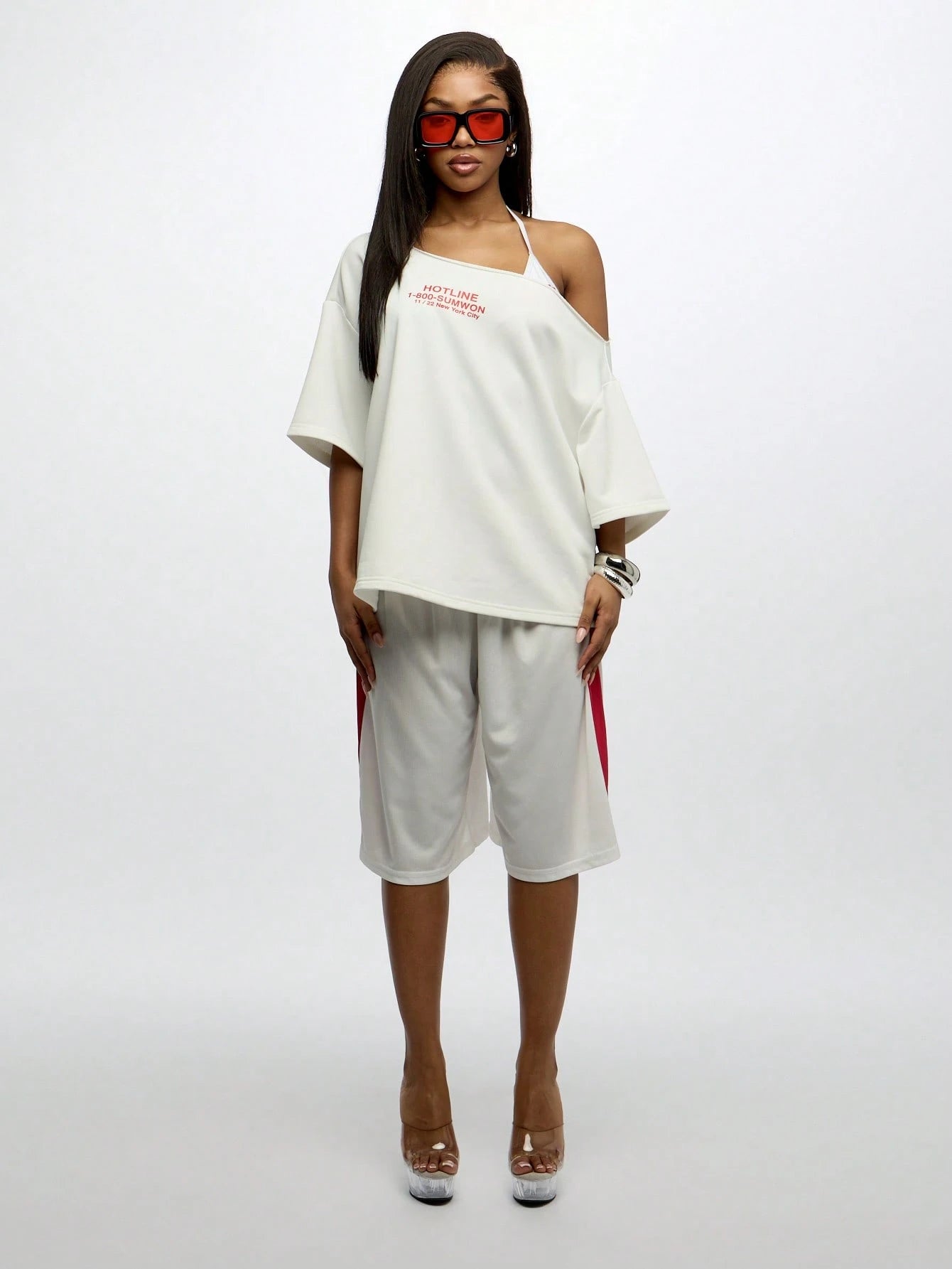 Stylish Off Shoulder Oversized Graphic Tee