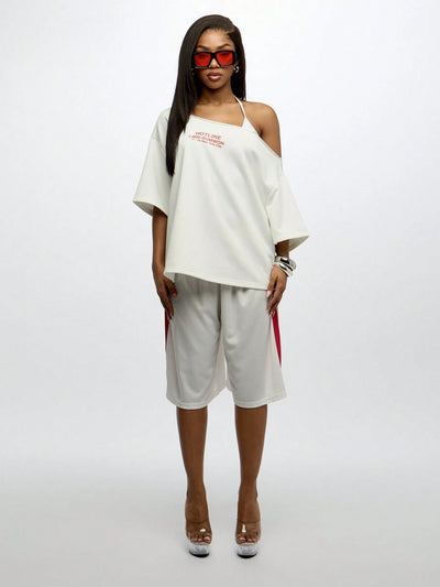 Stylish Off Shoulder Oversized Graphic Tee