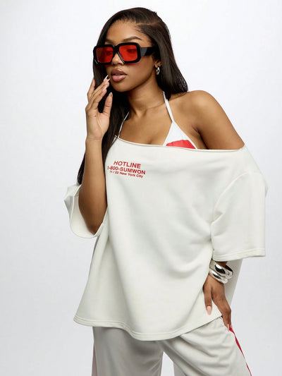 Stylish Off Shoulder Oversized Graphic Tee