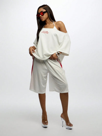 Stylish Off Shoulder Oversized Graphic Tee