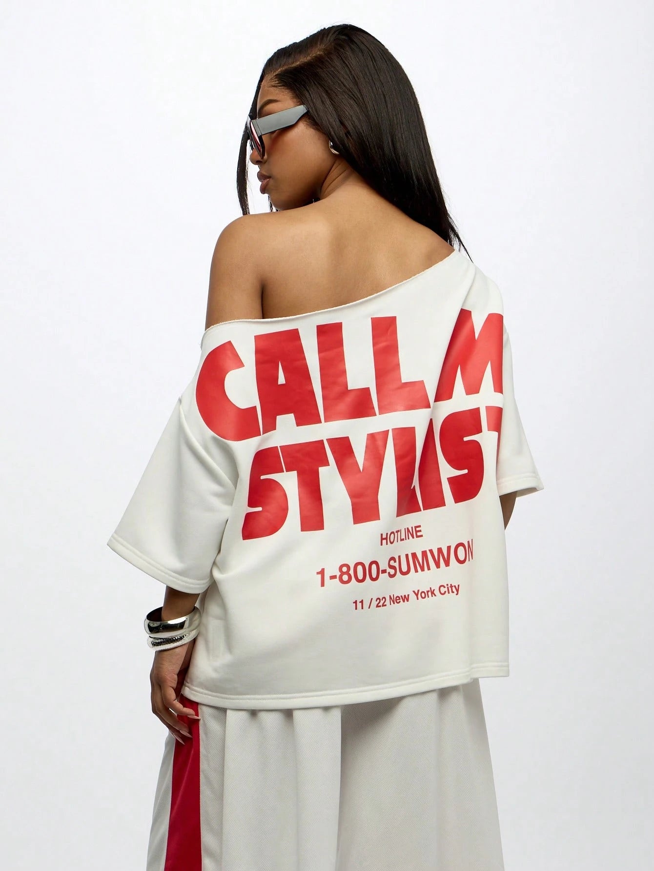 Stylish Off Shoulder Oversized Graphic Tee