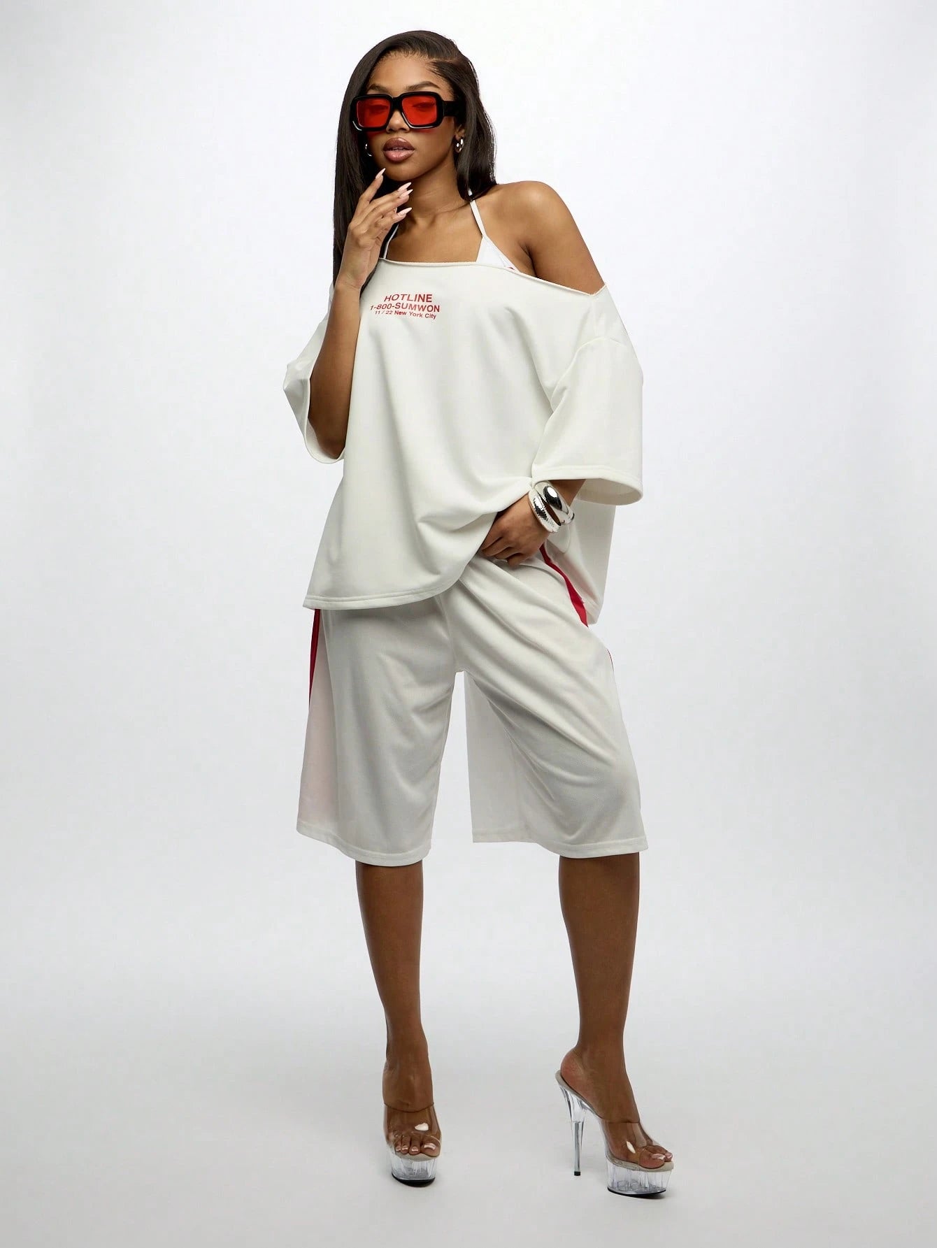 Stylish Off Shoulder Oversized Graphic Tee