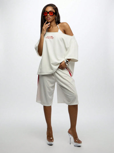 Stylish Off Shoulder Oversized Graphic Tee