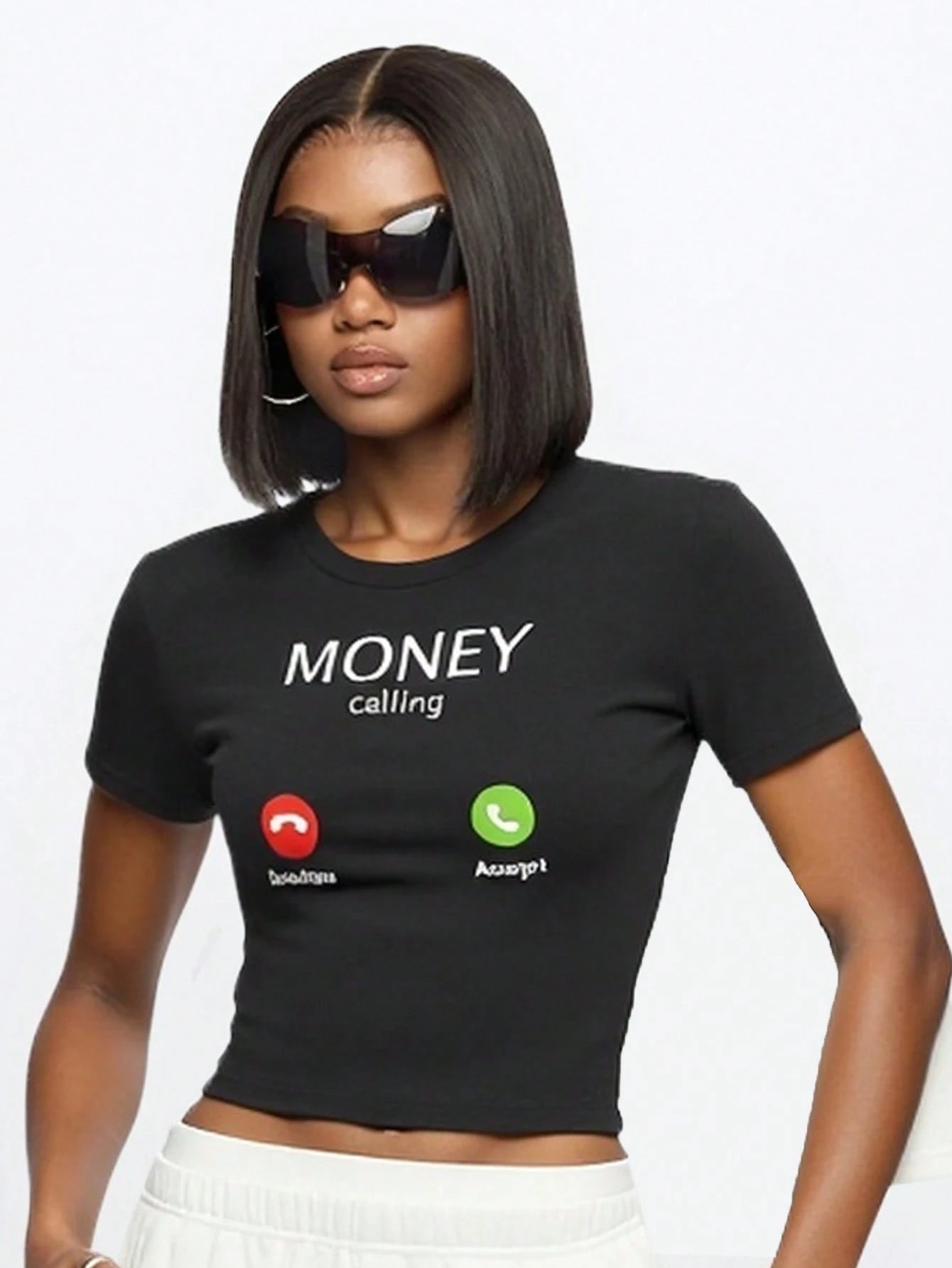 Money Print Minimalist Round Neck Tee for Women