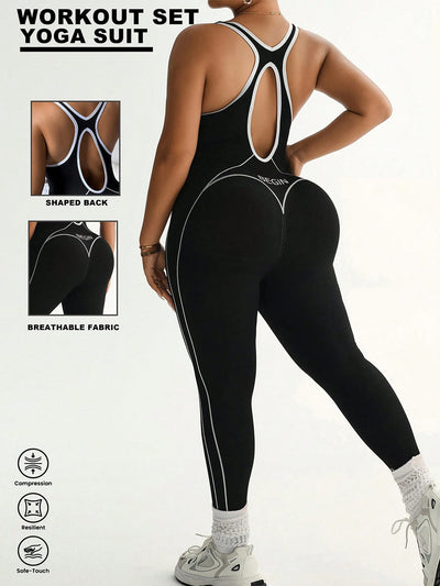 Plus Size Seamless Black and White Sports Jumpsuit