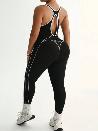 Plus Size Seamless Black and White Sports Jumpsuit