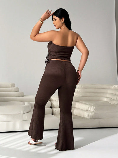 Elegant Coffee Bandeau Top & Flare Pants Set