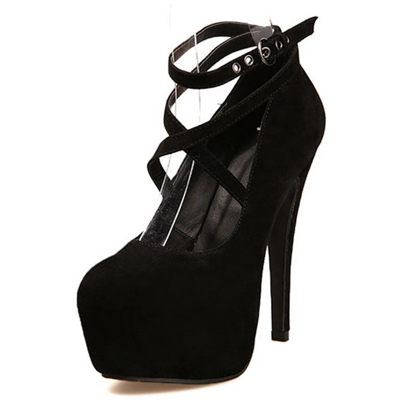 Chuqing Stylish Cross-Tied Ankle Strap High Heels.