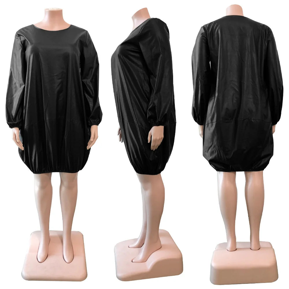 Chic Plus Size PU Leather Dress - 4XL & 5XL.