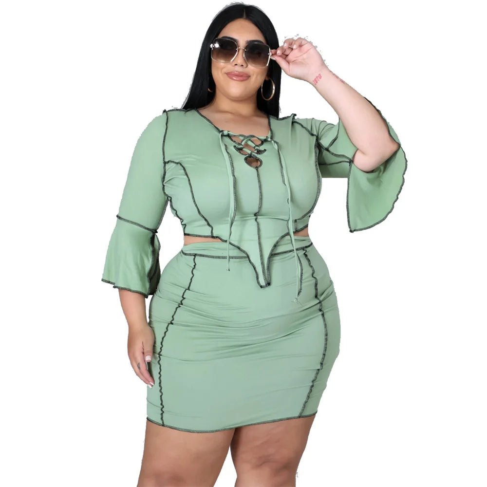 Chic Plus Size 2 Piece Skirt Set for Women.